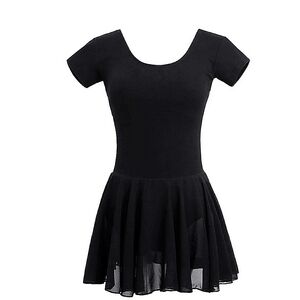 Daydance Shrt Sleeve Cotton Black Ballet Leotards for Women, Skirted Dance SizeM
